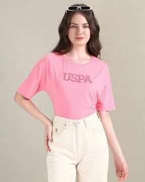 women brand embroidered regular fit round-neck t-shirt