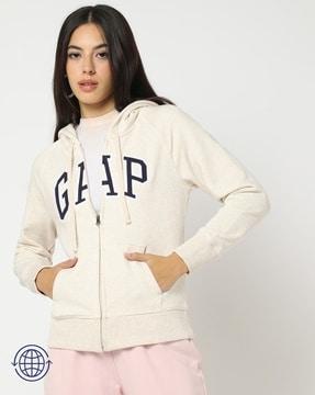 women brand embroidered relaxed fit hoodie