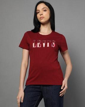women brand print crew-neck t-shirt