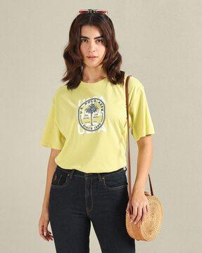 women brand print loose fit round-neck t-shirt