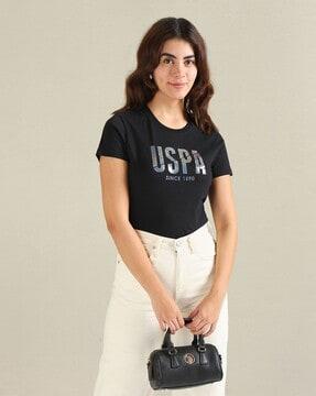 women brand print loose fit round-neck t-shirt