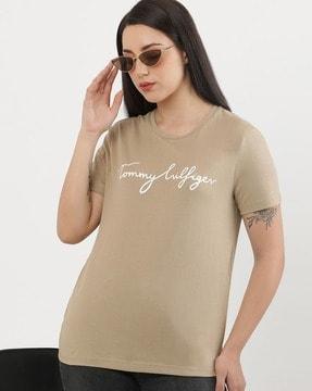 women brand print regular fit crew-neck t-shirt