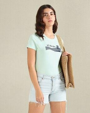 women brand print regular fit round-neck t-shirt