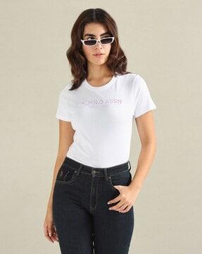 women brand print regular fit round-neck t-shirt