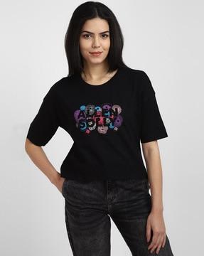 women brand print regular fit round-neck t-shirt