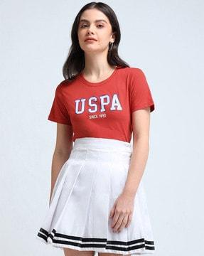 women brand print regular fit round-neck t-shirt