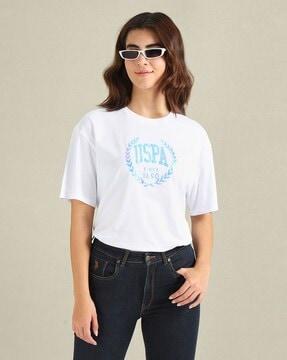 women brand print relaxed fit crew-neck t-shirt