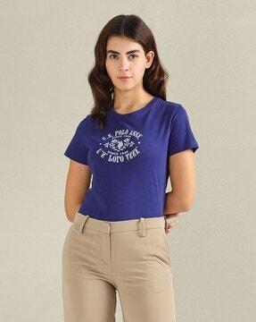women brand print relaxed fit crew-neck t-shirt