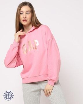 women brand print relaxed fit hoodie