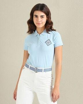 women brand print relaxed fit polo t-shirt