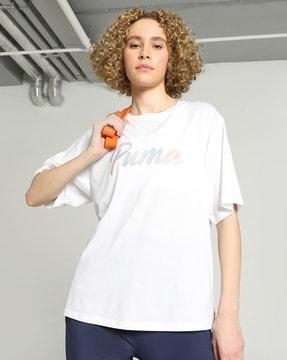women brand print relaxed fit remix training boyfriend crew-neck t-shirt