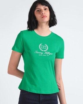 women brand print slim fit round-neck t-shirt