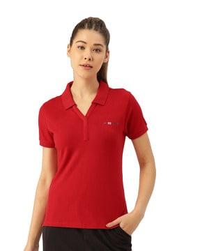 women brand printed regular fit polo t-shirt