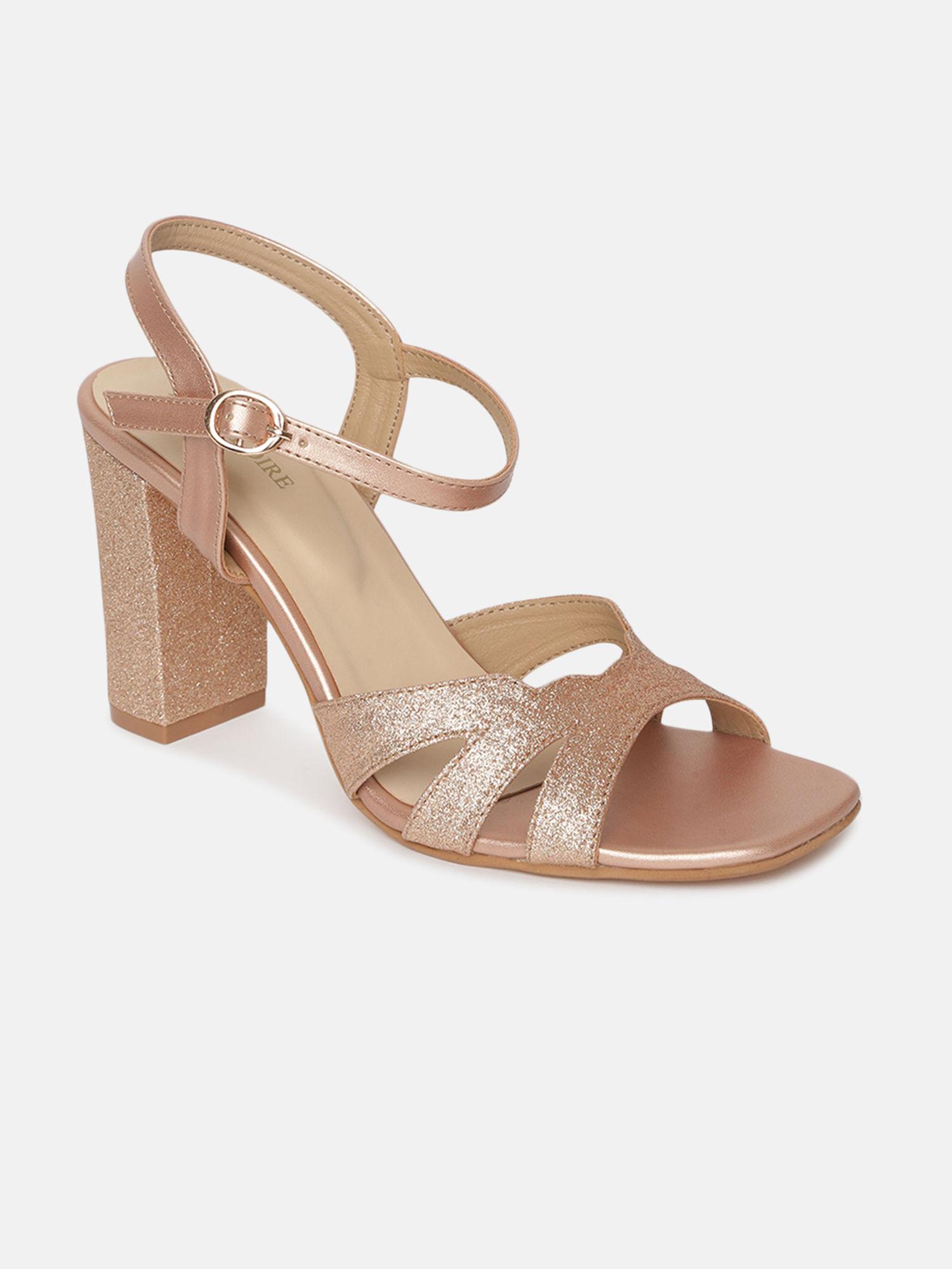 women bronze embellished casual heeled sandals