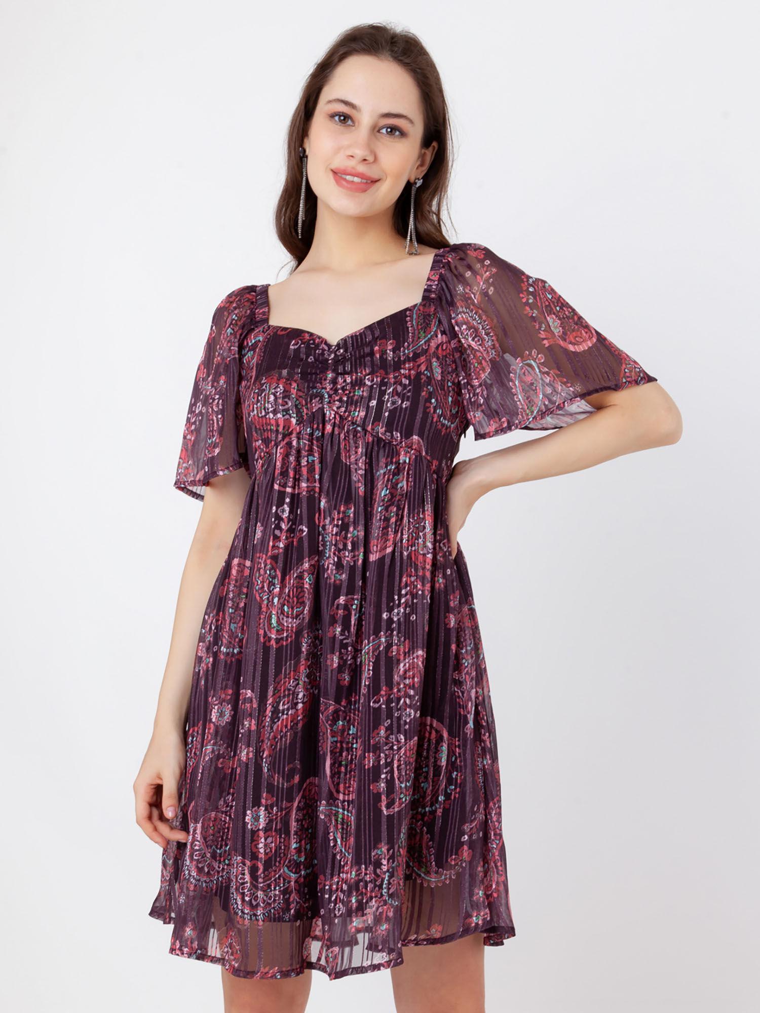 women brown abstract mini dress