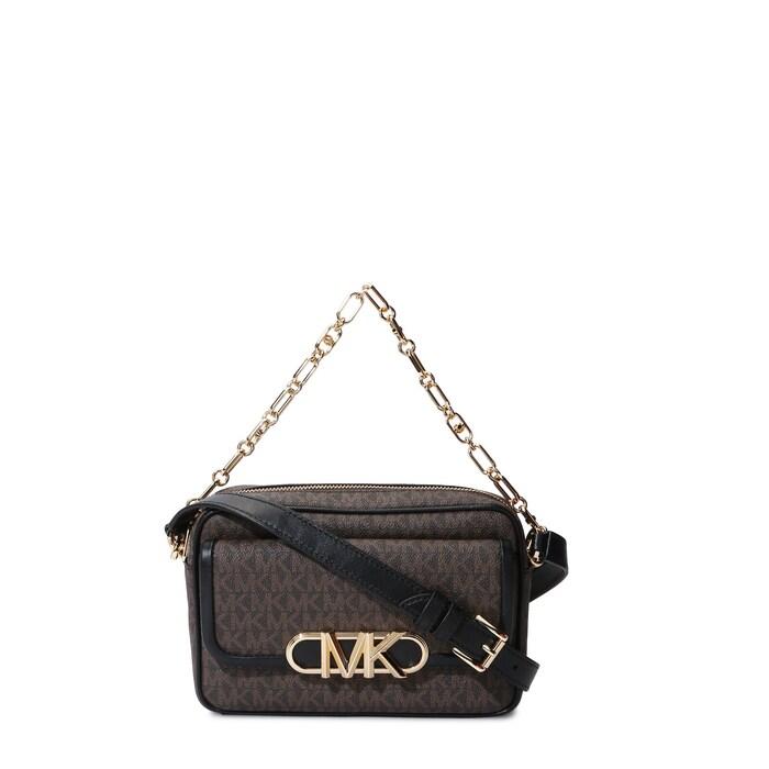 women brown all-over mk crossbody bag with chain handle