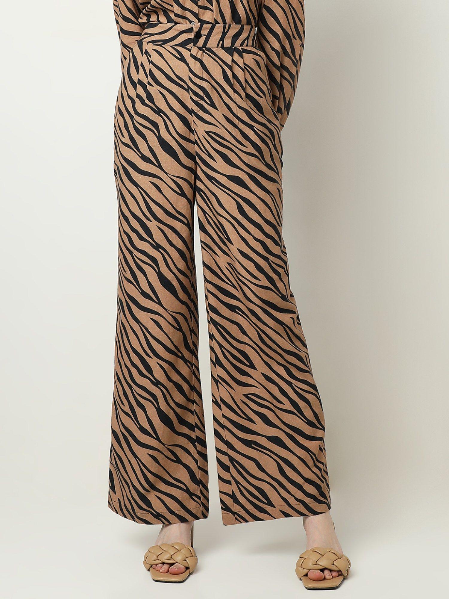 women brown animal print comfortable fit pant