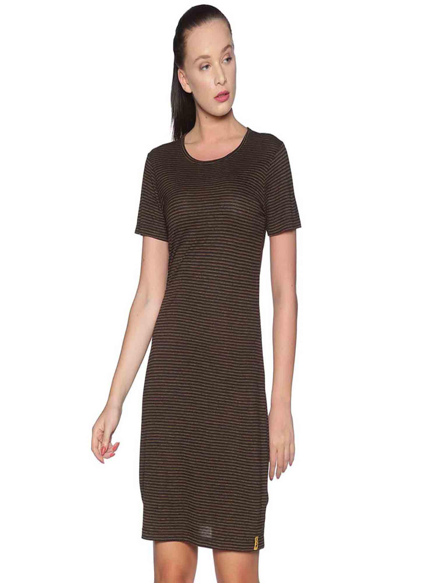 women brown color striped dress