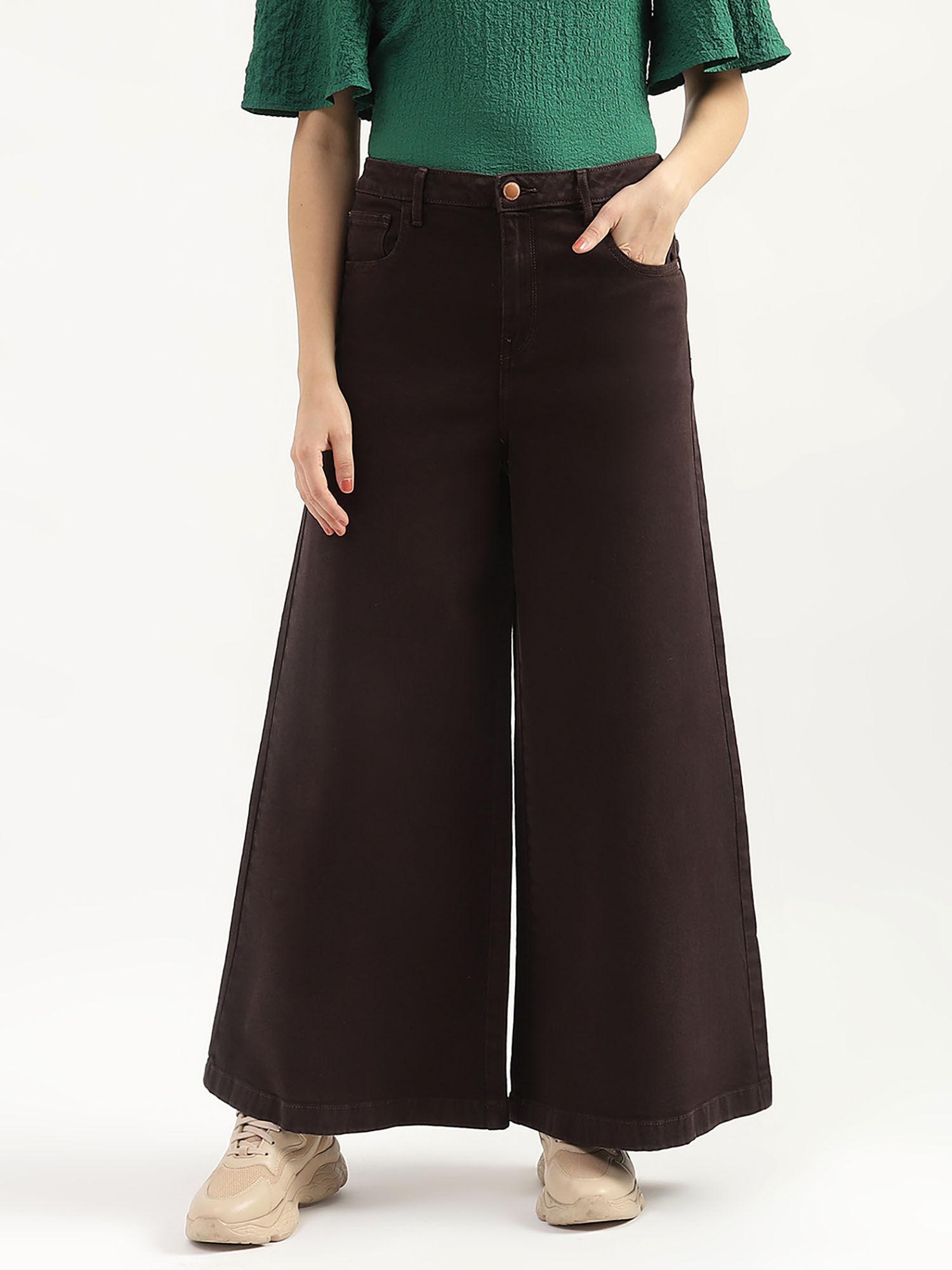 women brown comfortable fit solid trouser