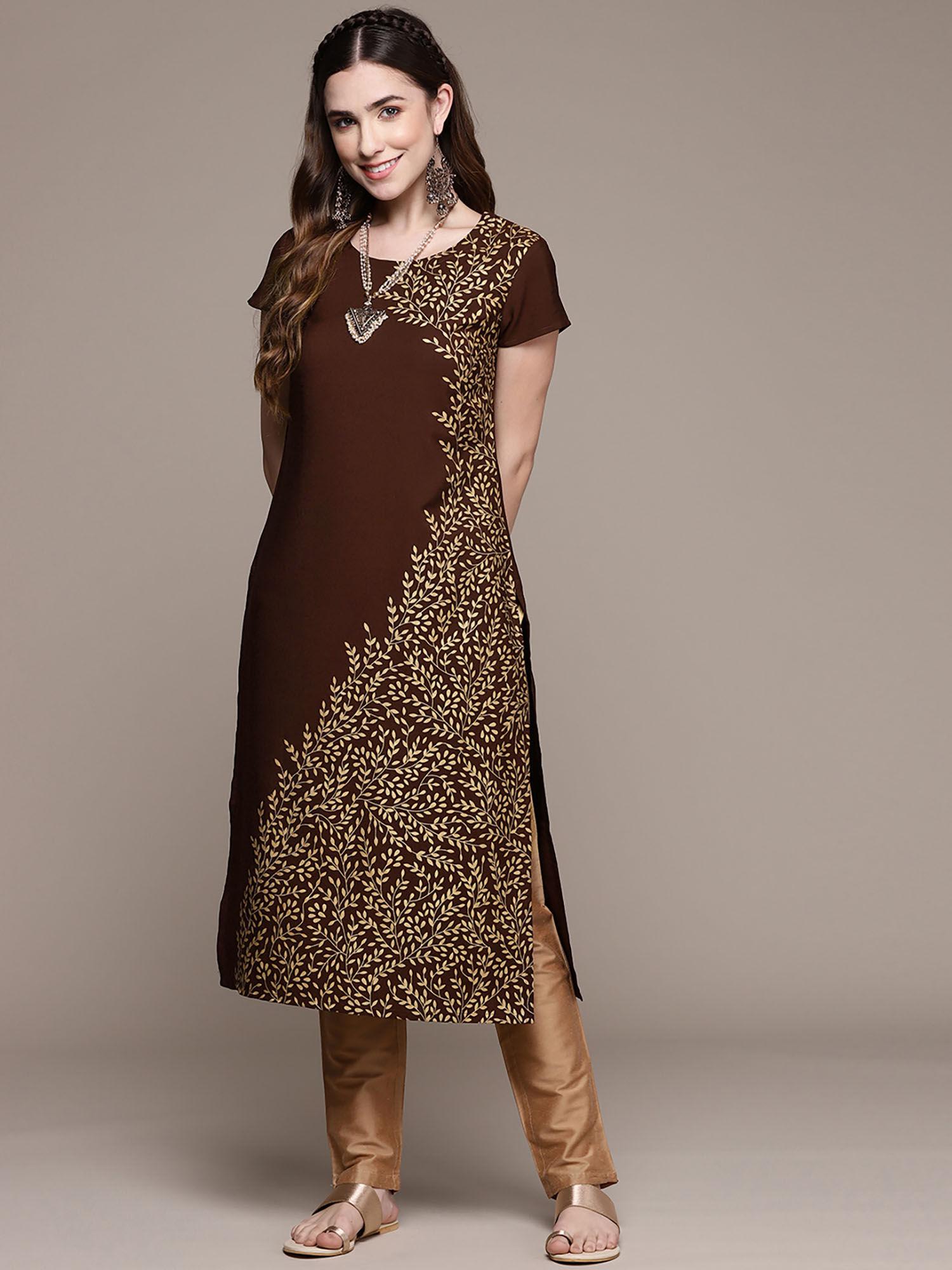 women brown crepe kurta