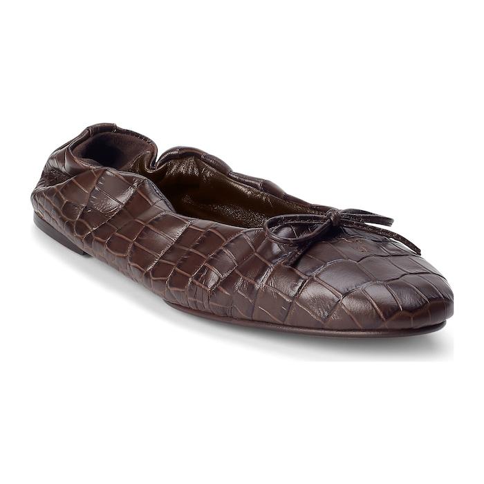 women brown crocodile-embossed calfskin ballet flat