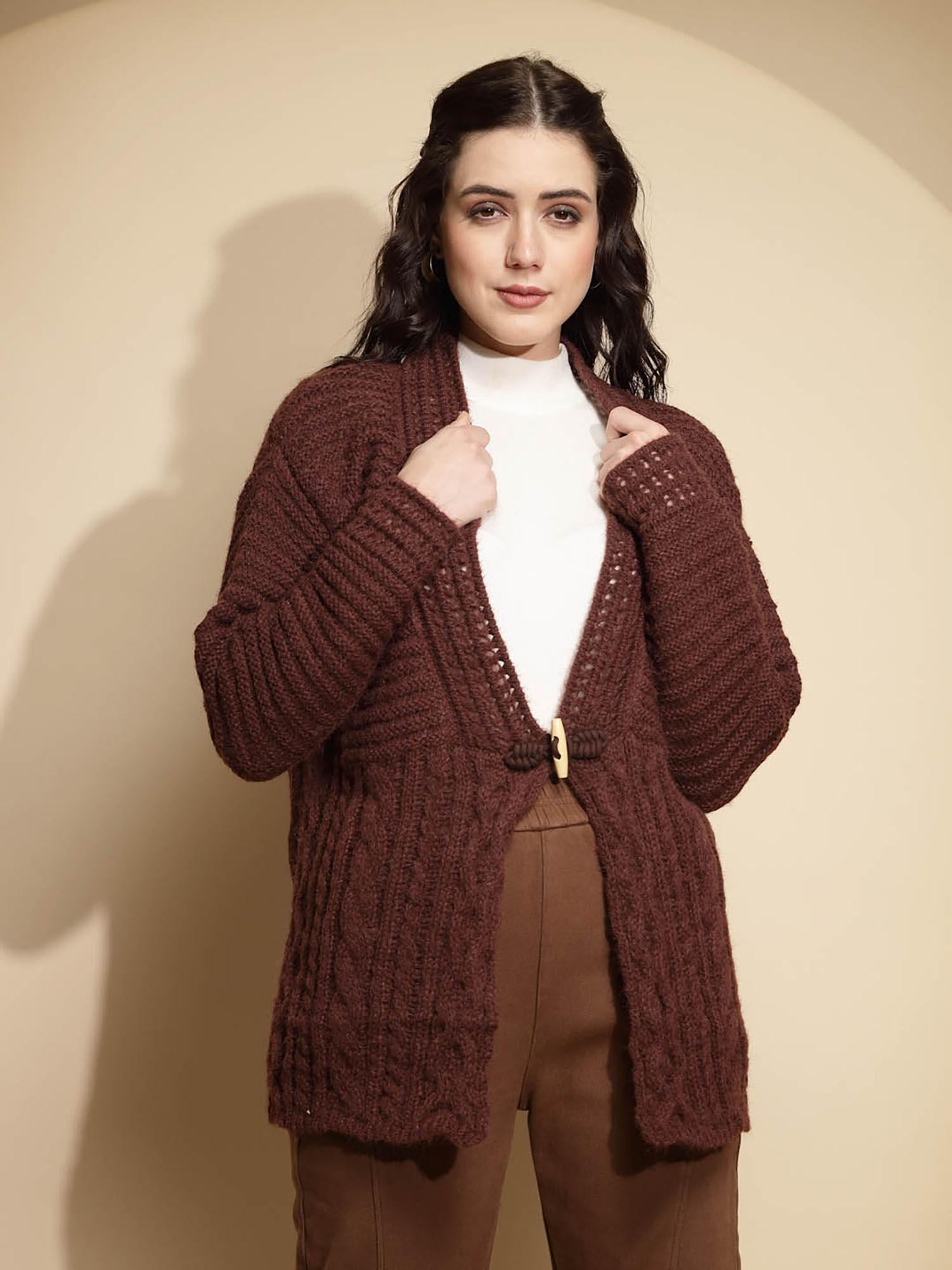 women brown full sleeve cardigan