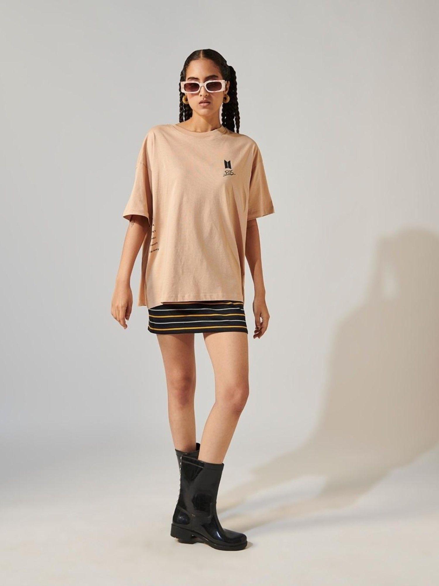 women brown graphic boxy t-shirts