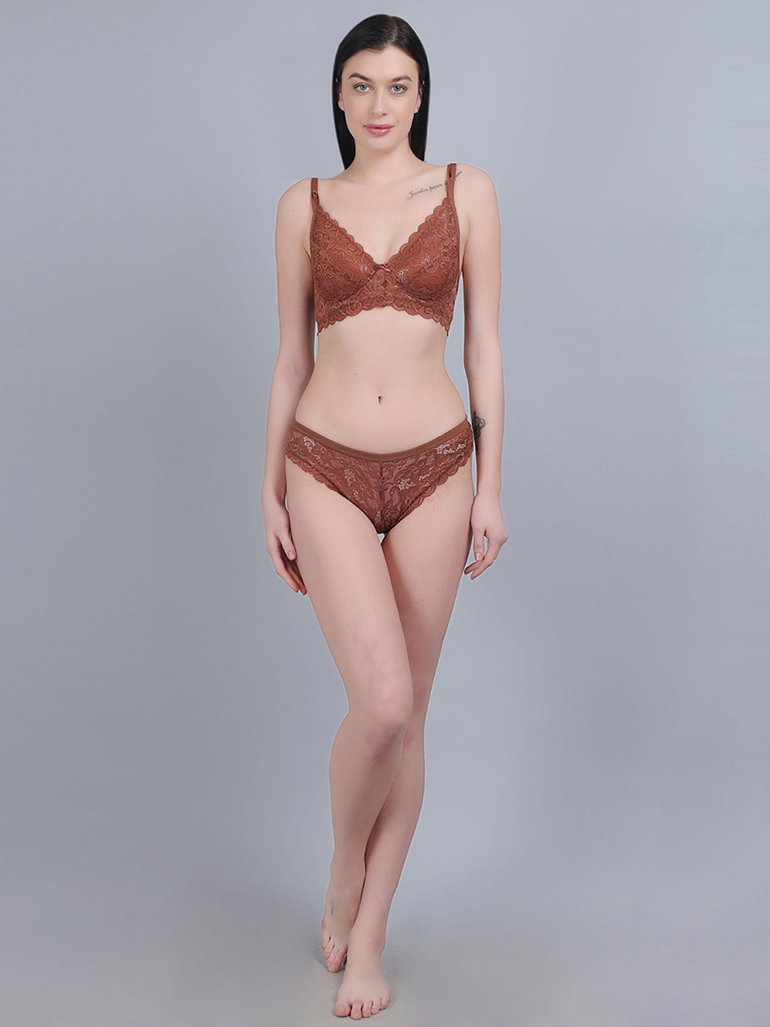 women brown lacy lingerie (set of 2)