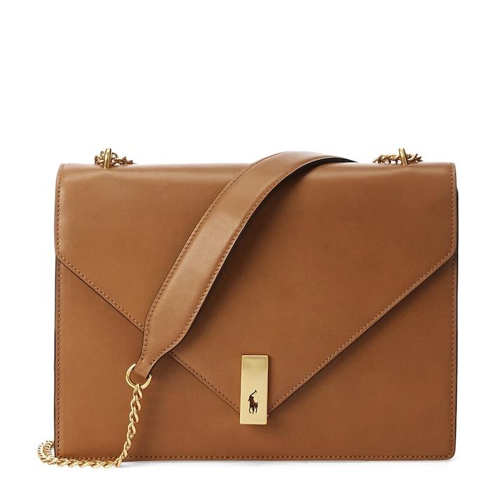 women brown polo id calfskin envelope bag