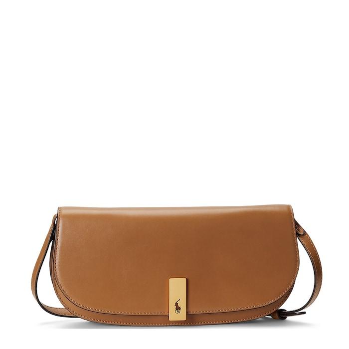 women brown polo id medium leather clutch-bag