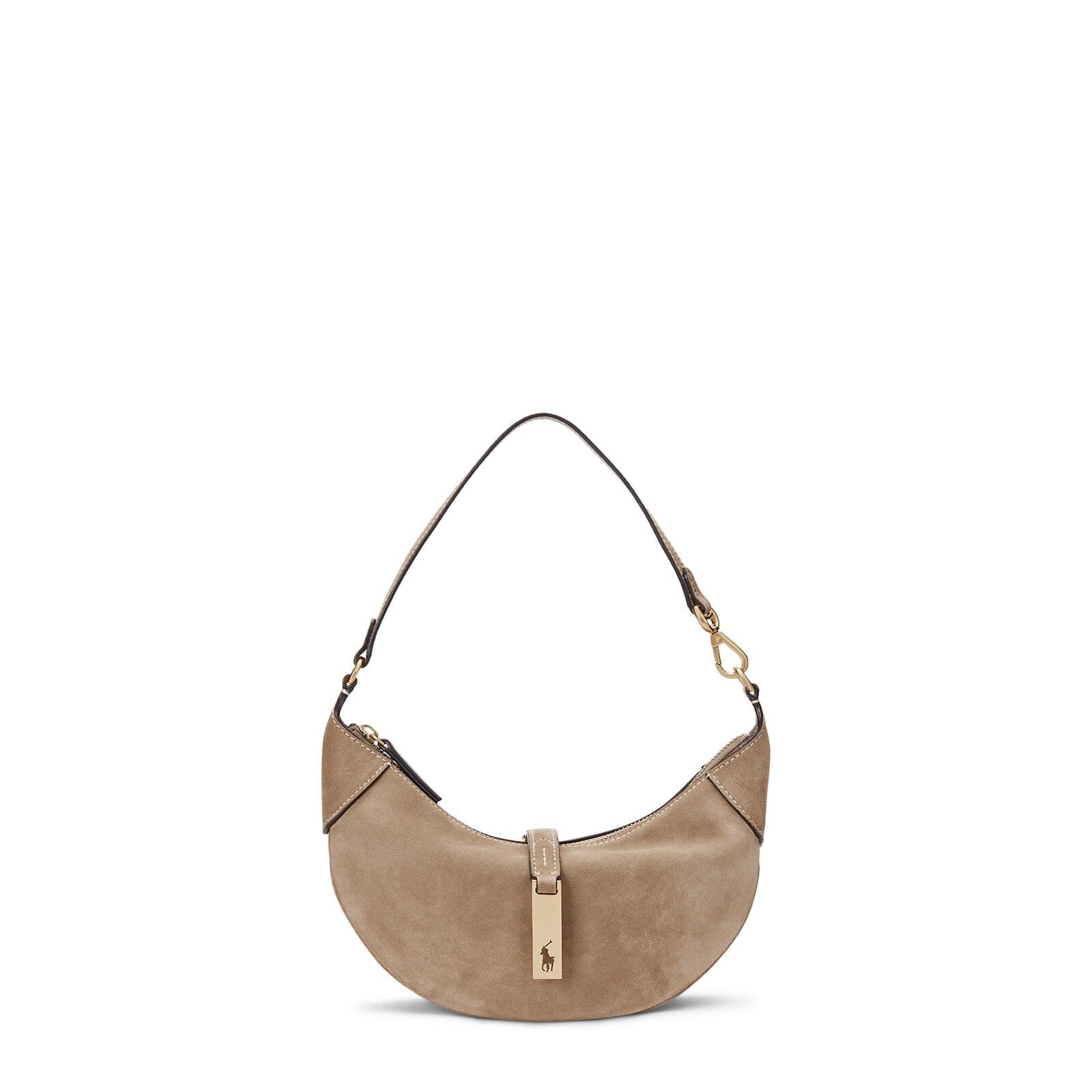 women brown polo id suede mini shoulder bag