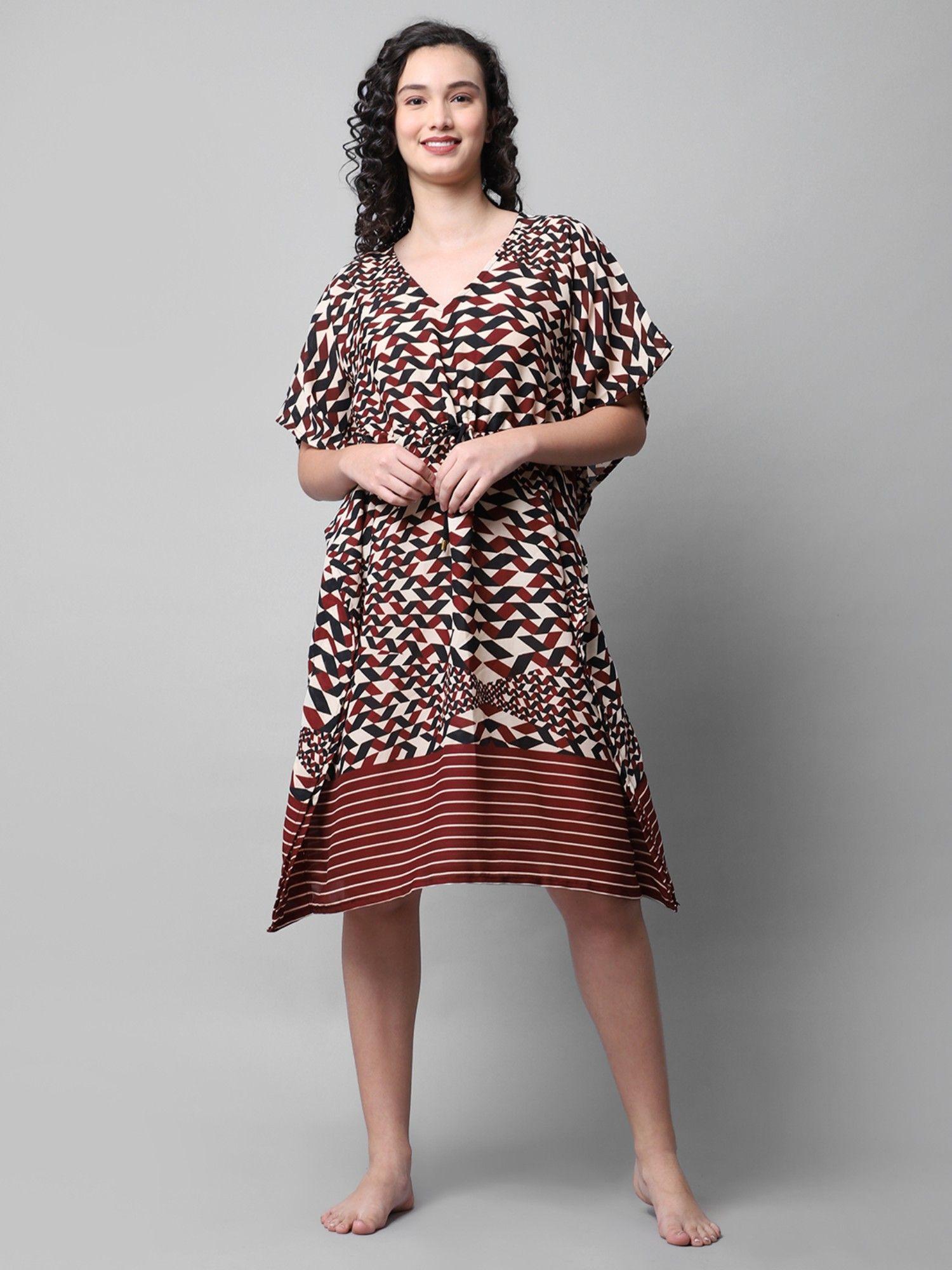 women brown printed beachwear kaftan coverup