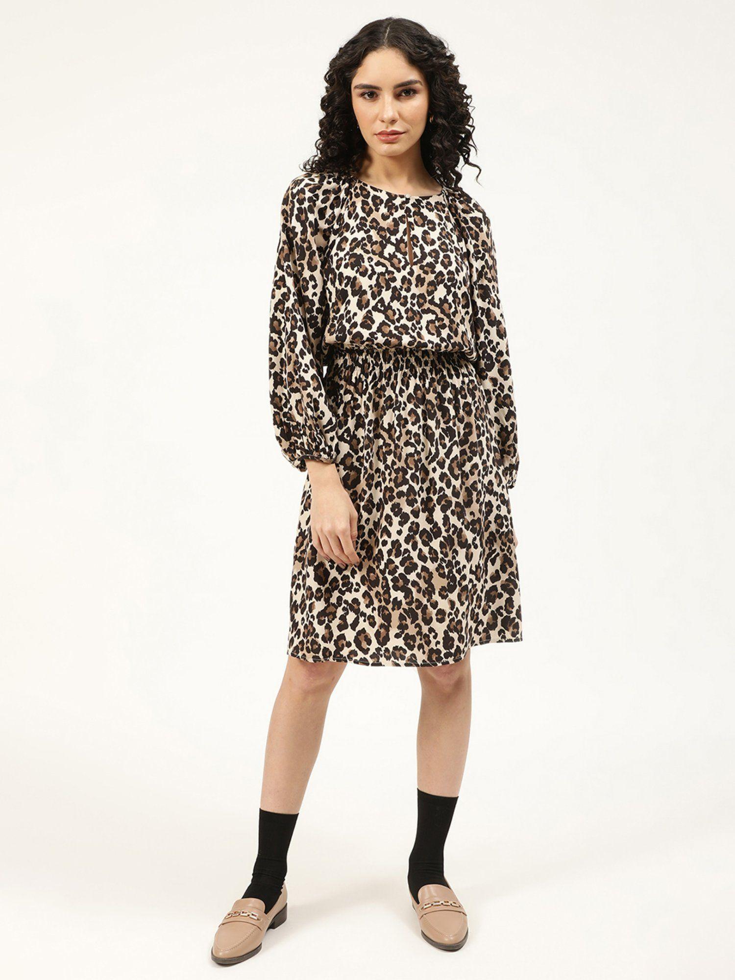 women brown printed relaxed dress