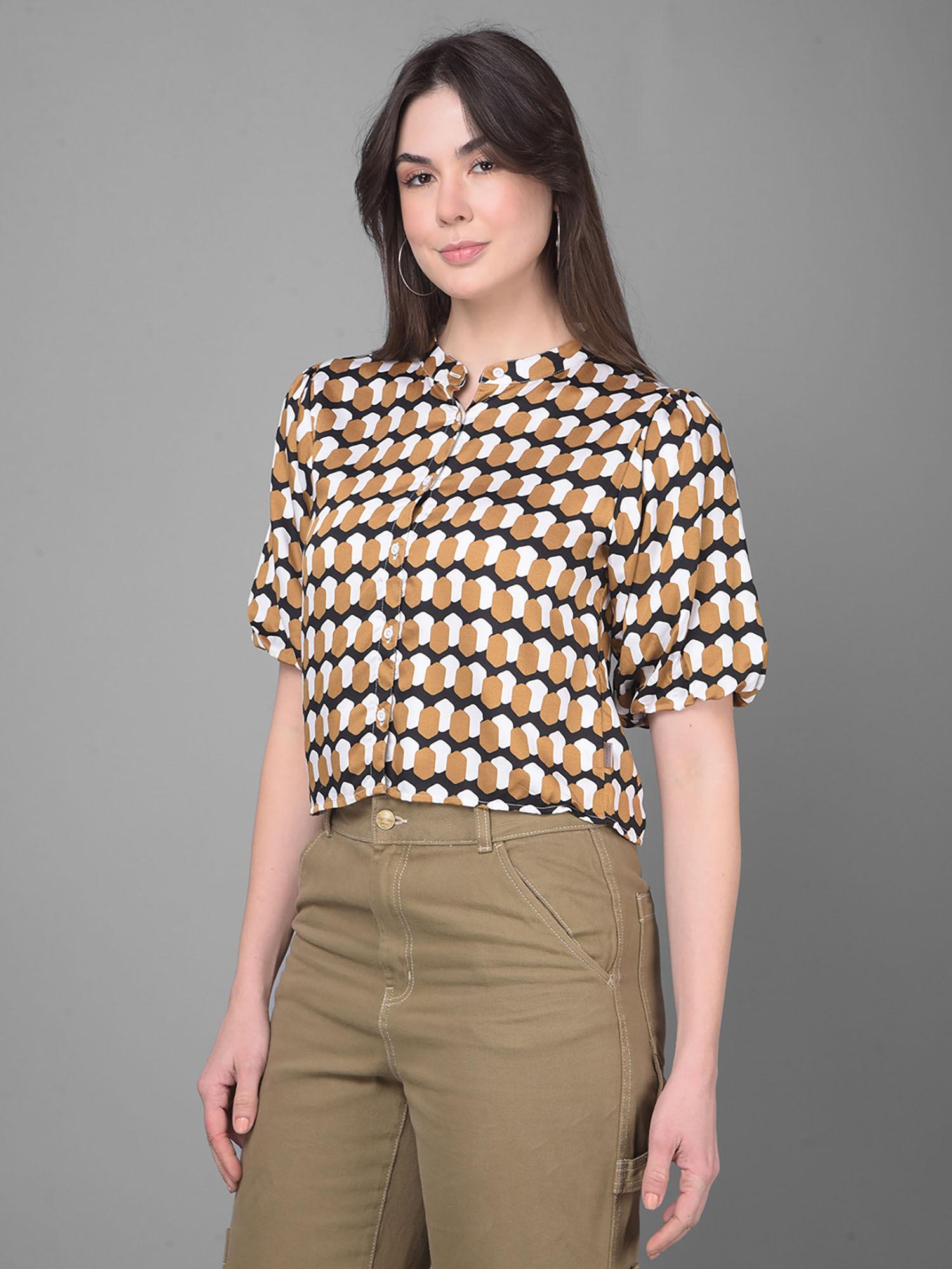 women brown printed top