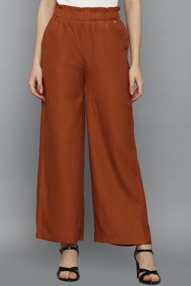 women brown regular fit solid casual trousers