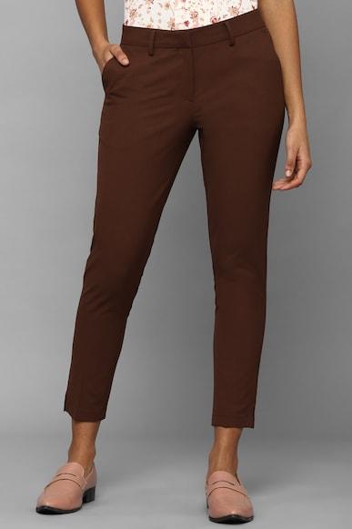 women brown regular fit solid casual trousers