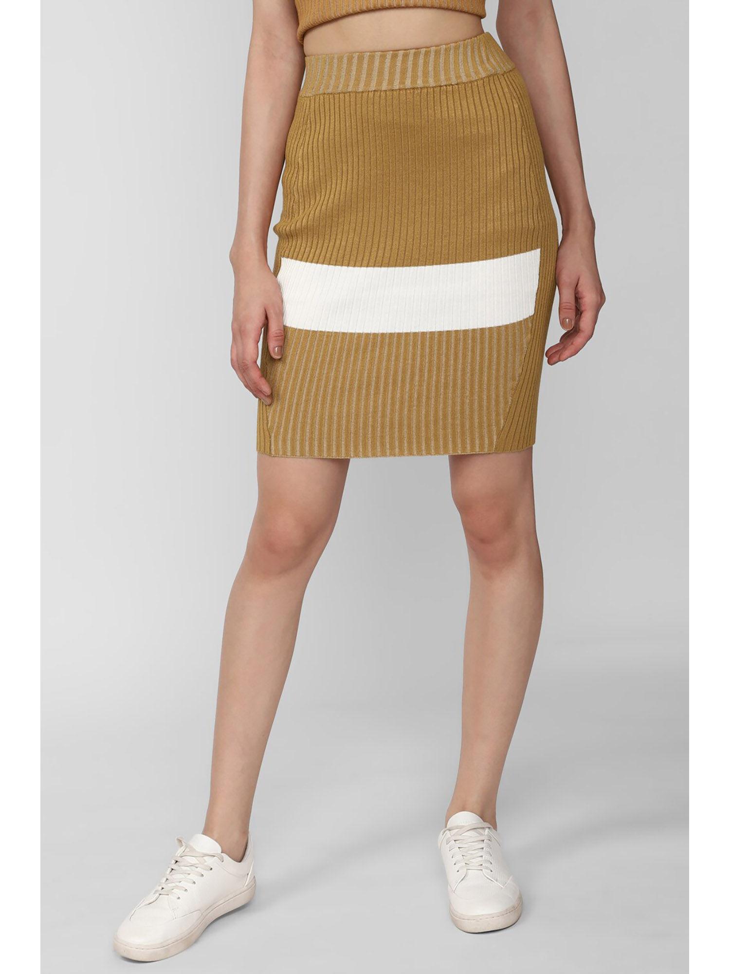 women brown ribbed casual mini skirt