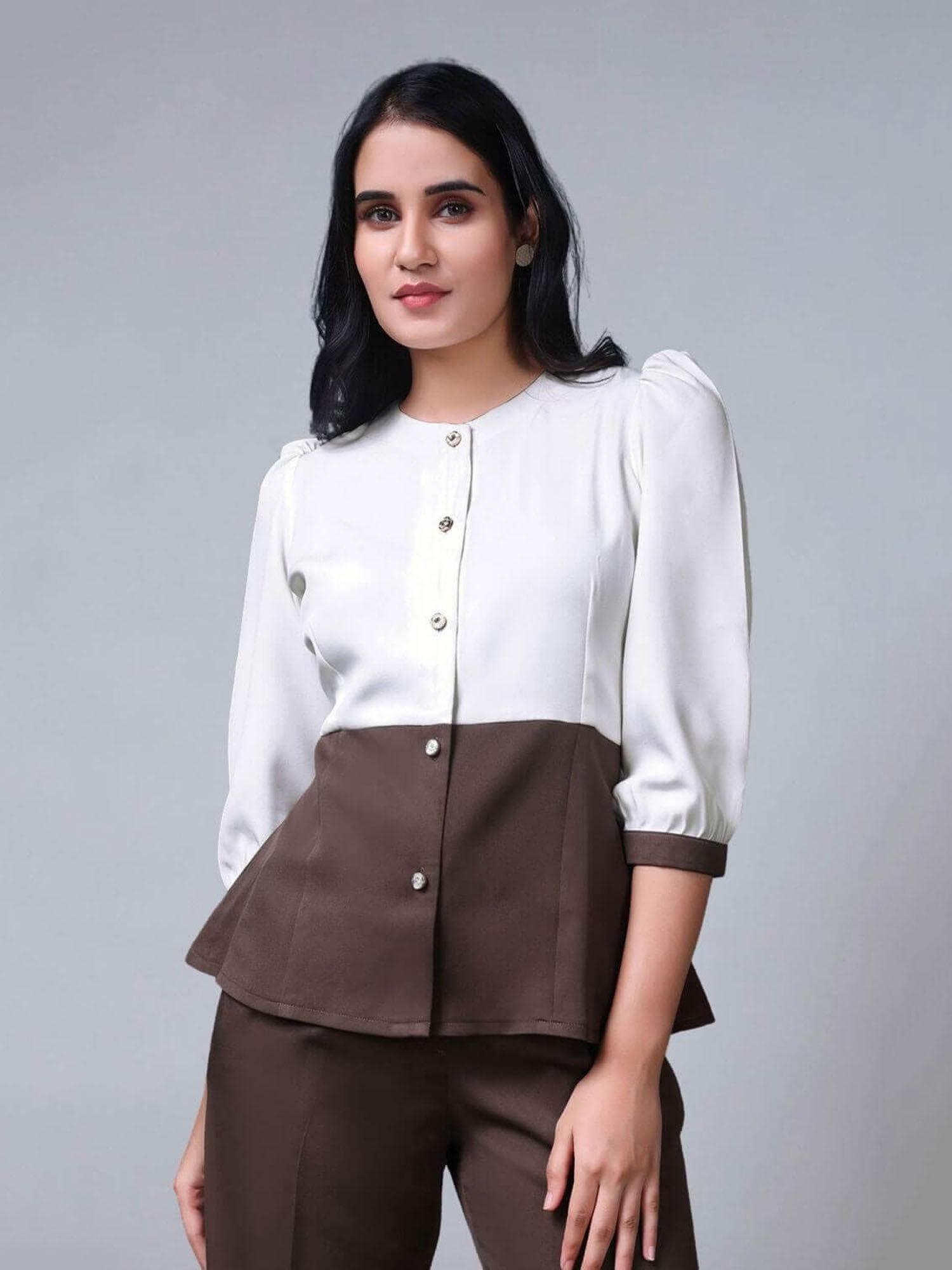 women brown royal colorblock top