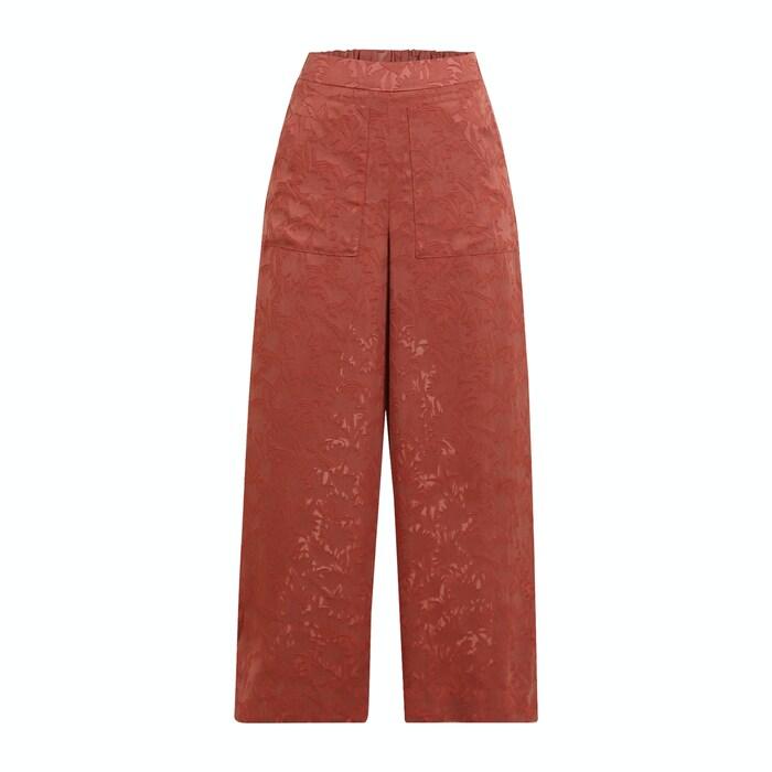 women brown self-printed palazzo trousers
