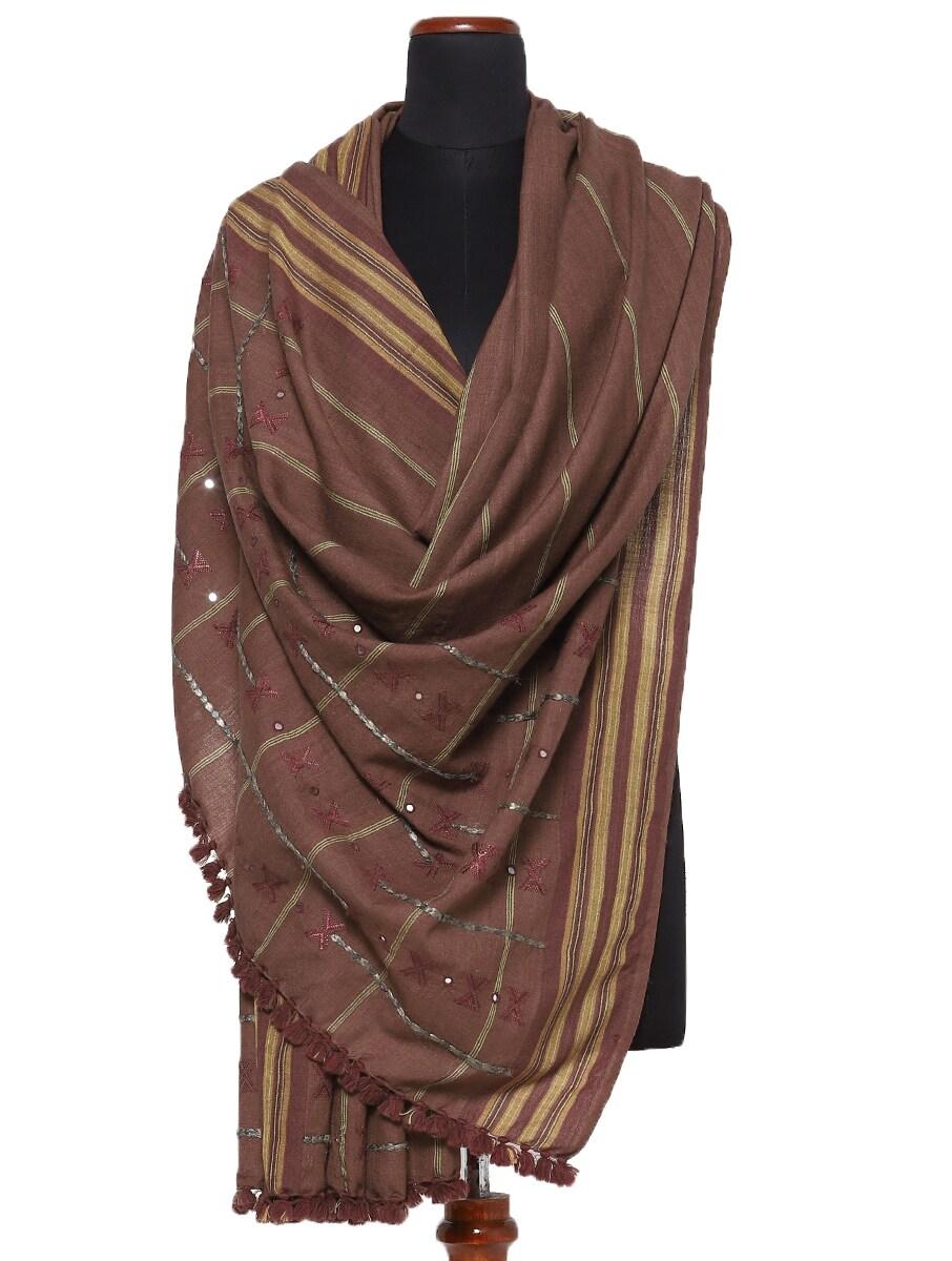 women brown silk blend bhujodi shawls