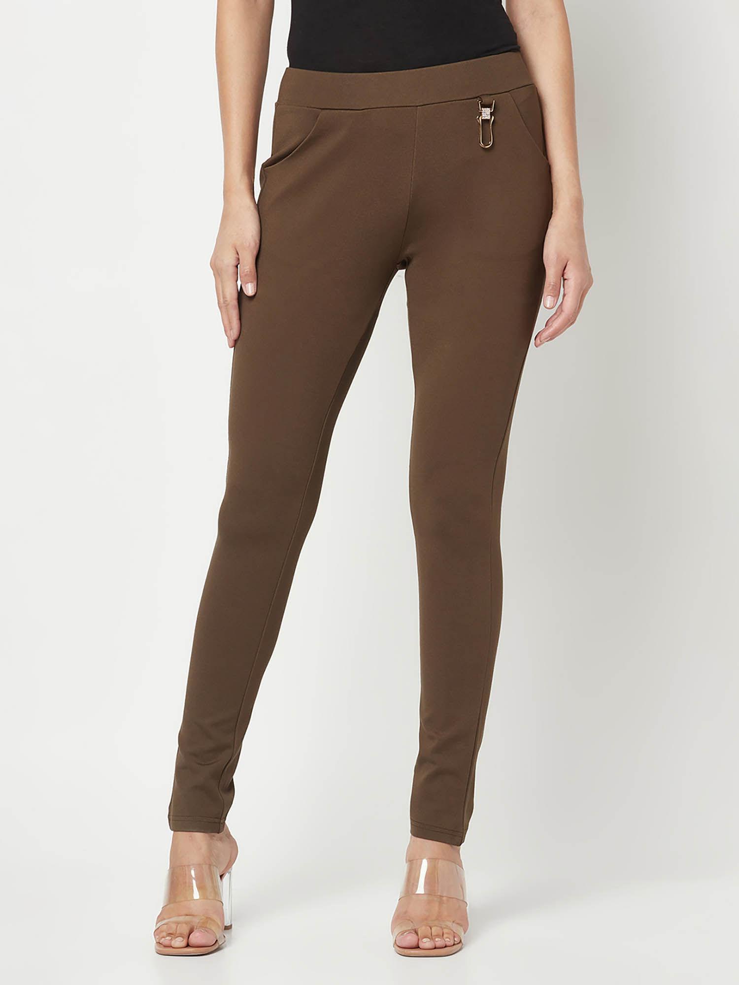 women brown slim trouser