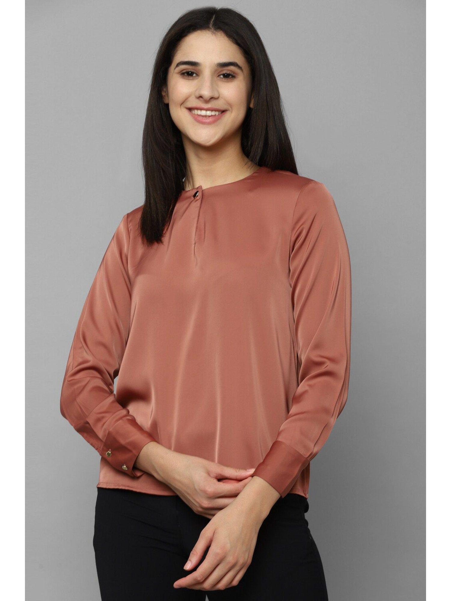 women brown solid casual top