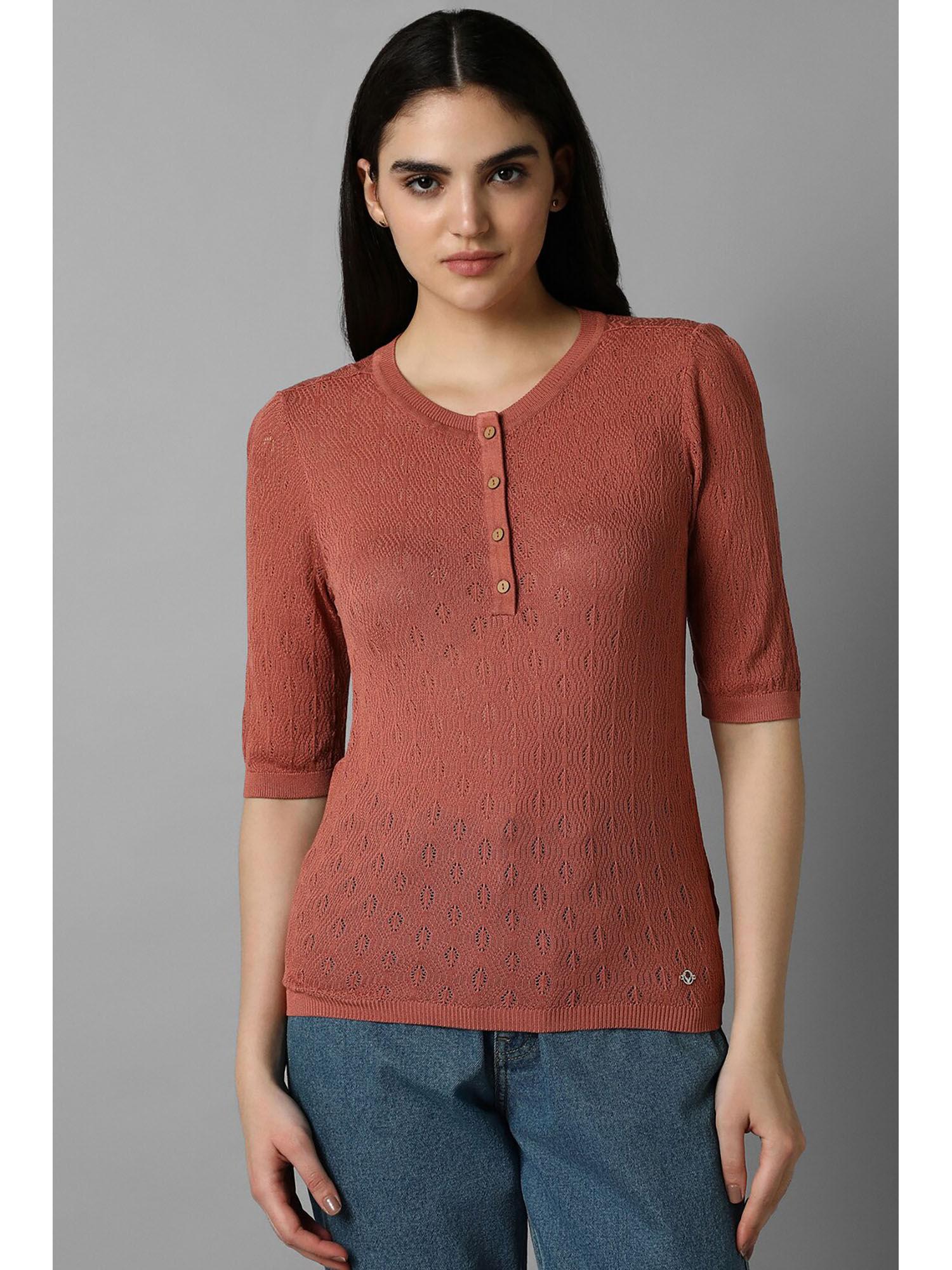 women brown solid casual top