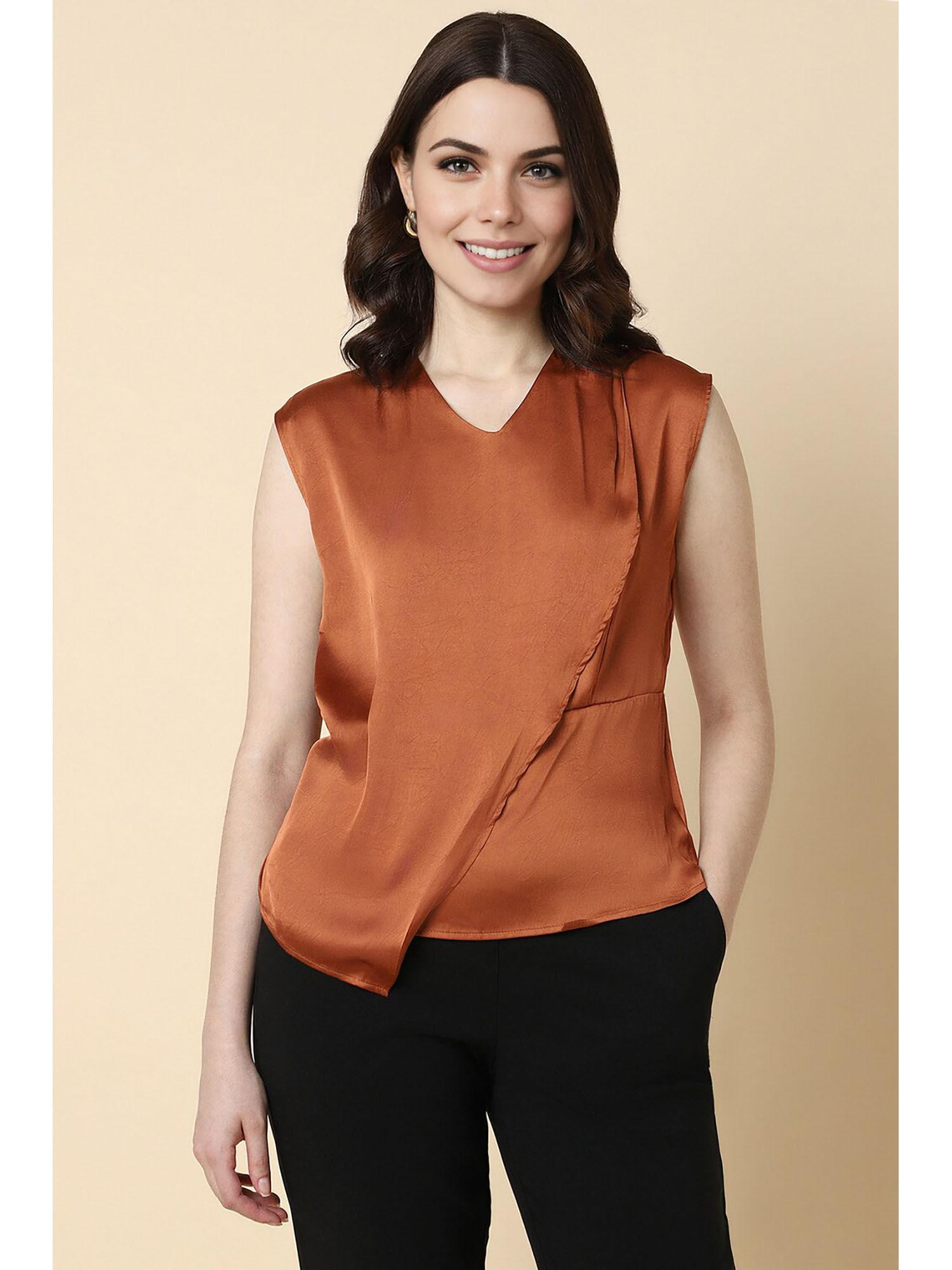 women brown solid casual top