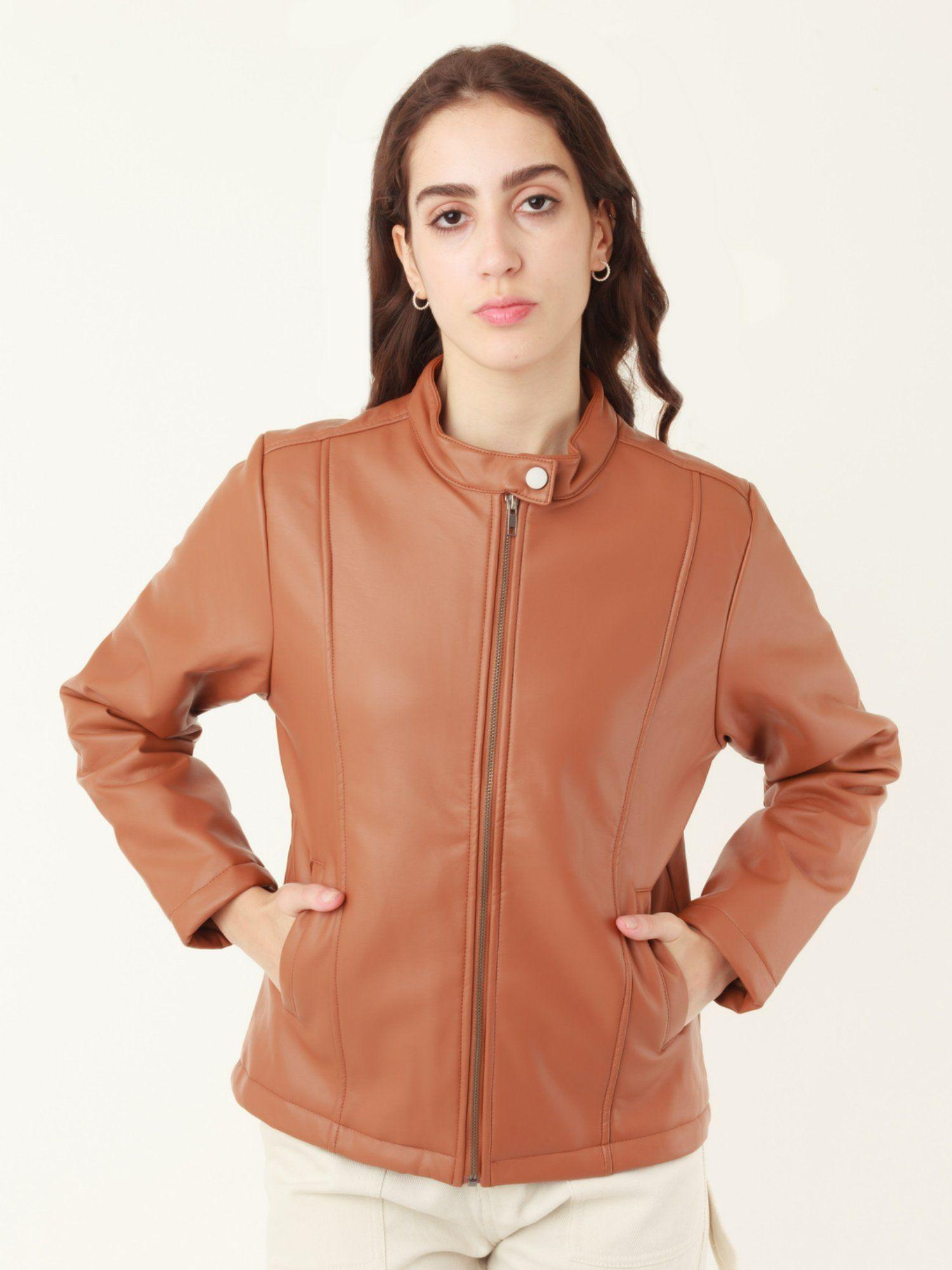 women brown solid jacket