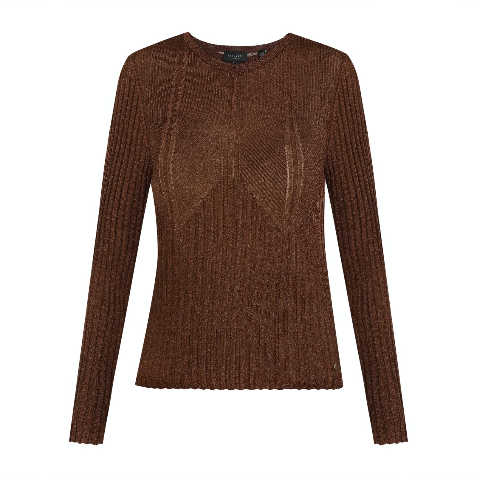 women brown solid metallic finish sweater