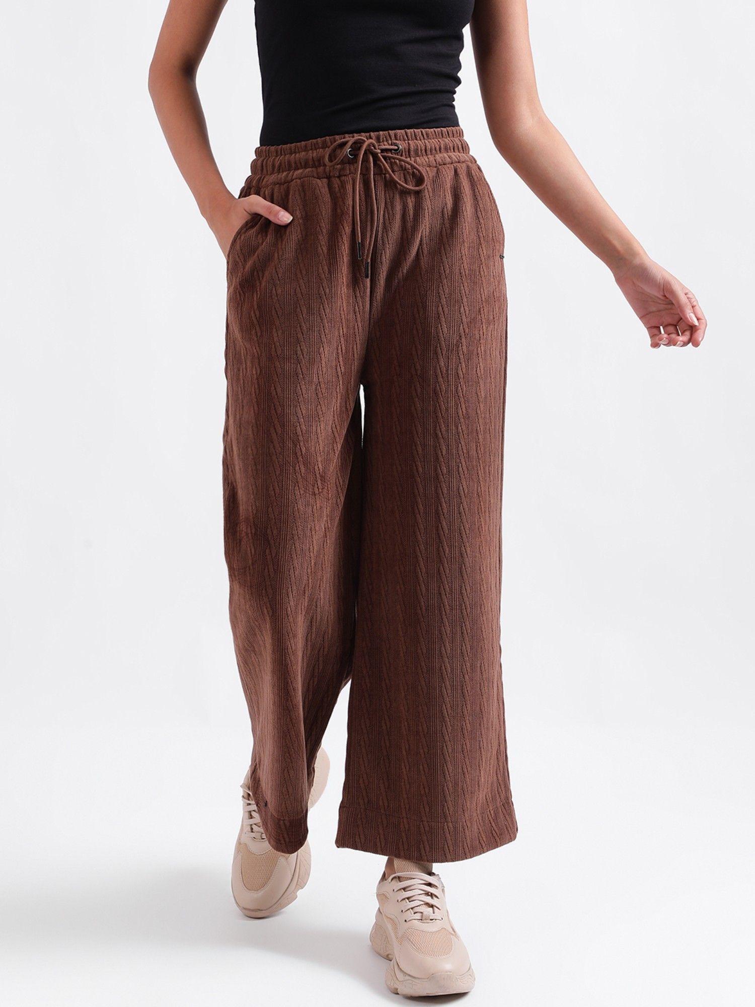 women brown solid relaxed fit track pant