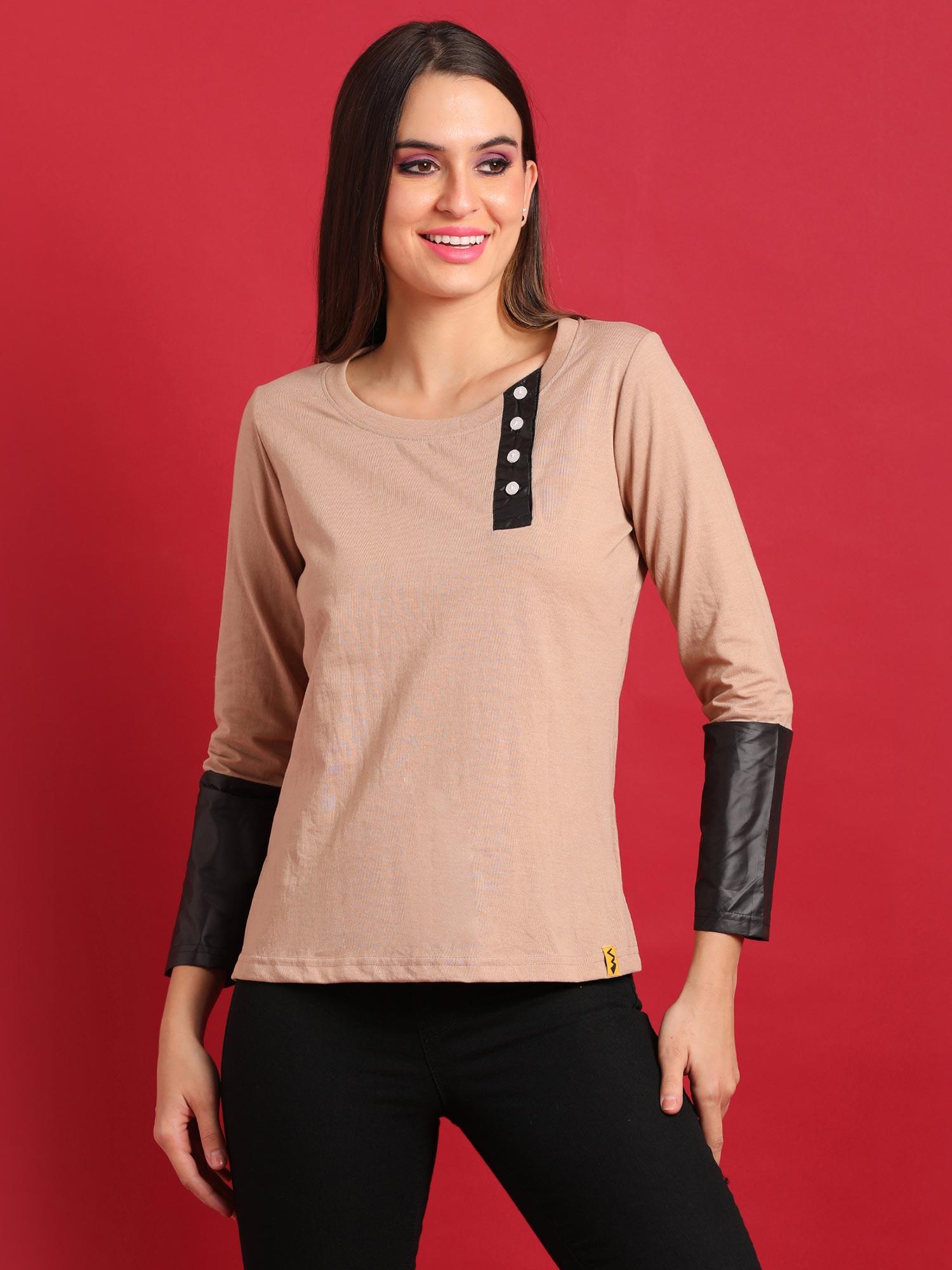 women brown solid stylish casual top