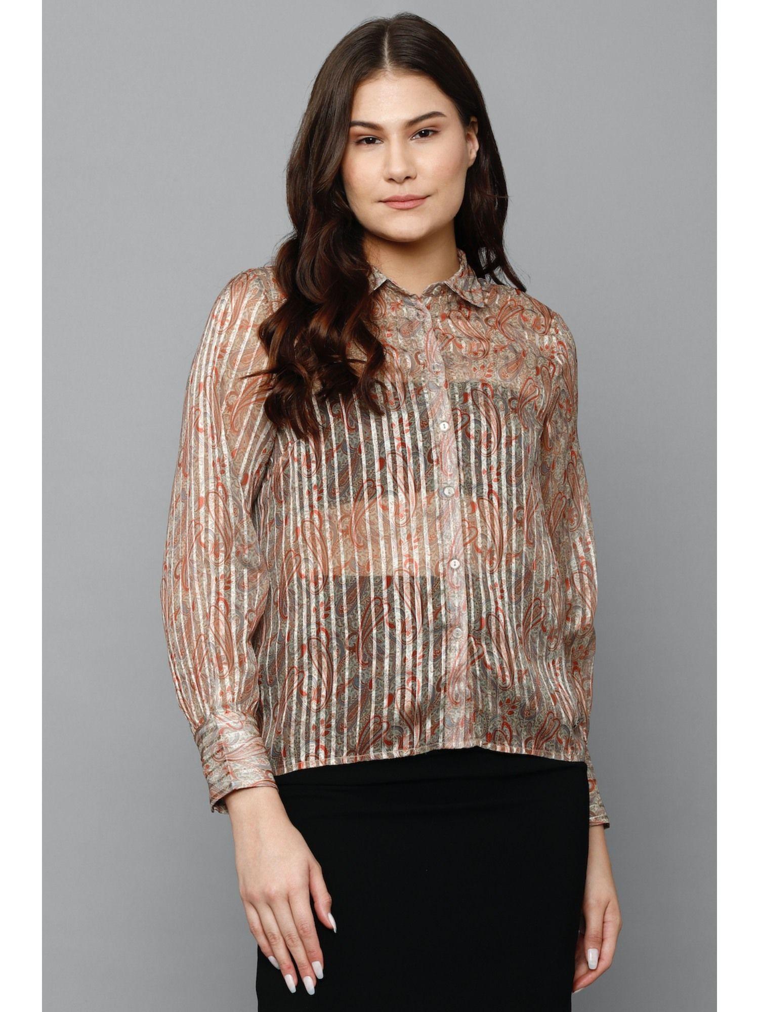 women brown stripe casual shirt