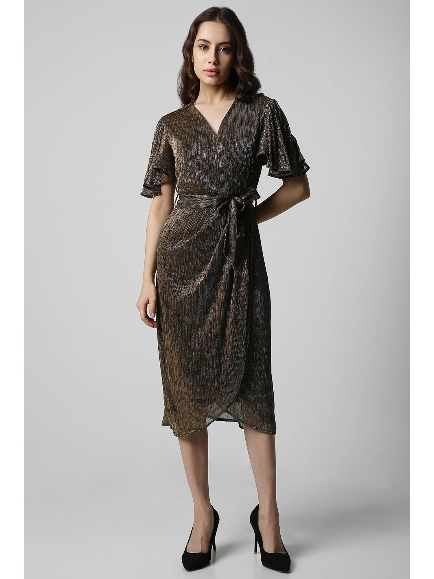 women brown textured party dress